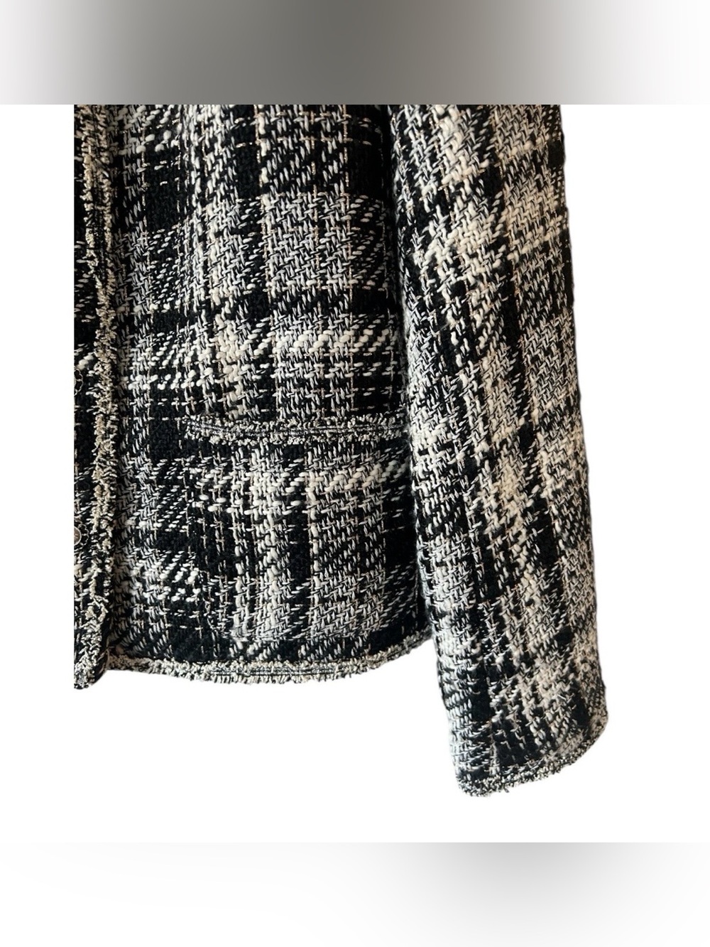 ADRIANNA PAPELL Black White Tweed Boulce Blazer Jacket Small Old Money Parisian - Picture 6 of 11